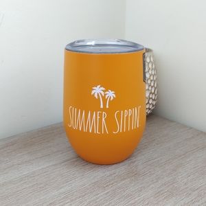 NWT Rae Dunn Palm Tree Summer Sippin' Stainless Steel Wine Tumbler & Lid